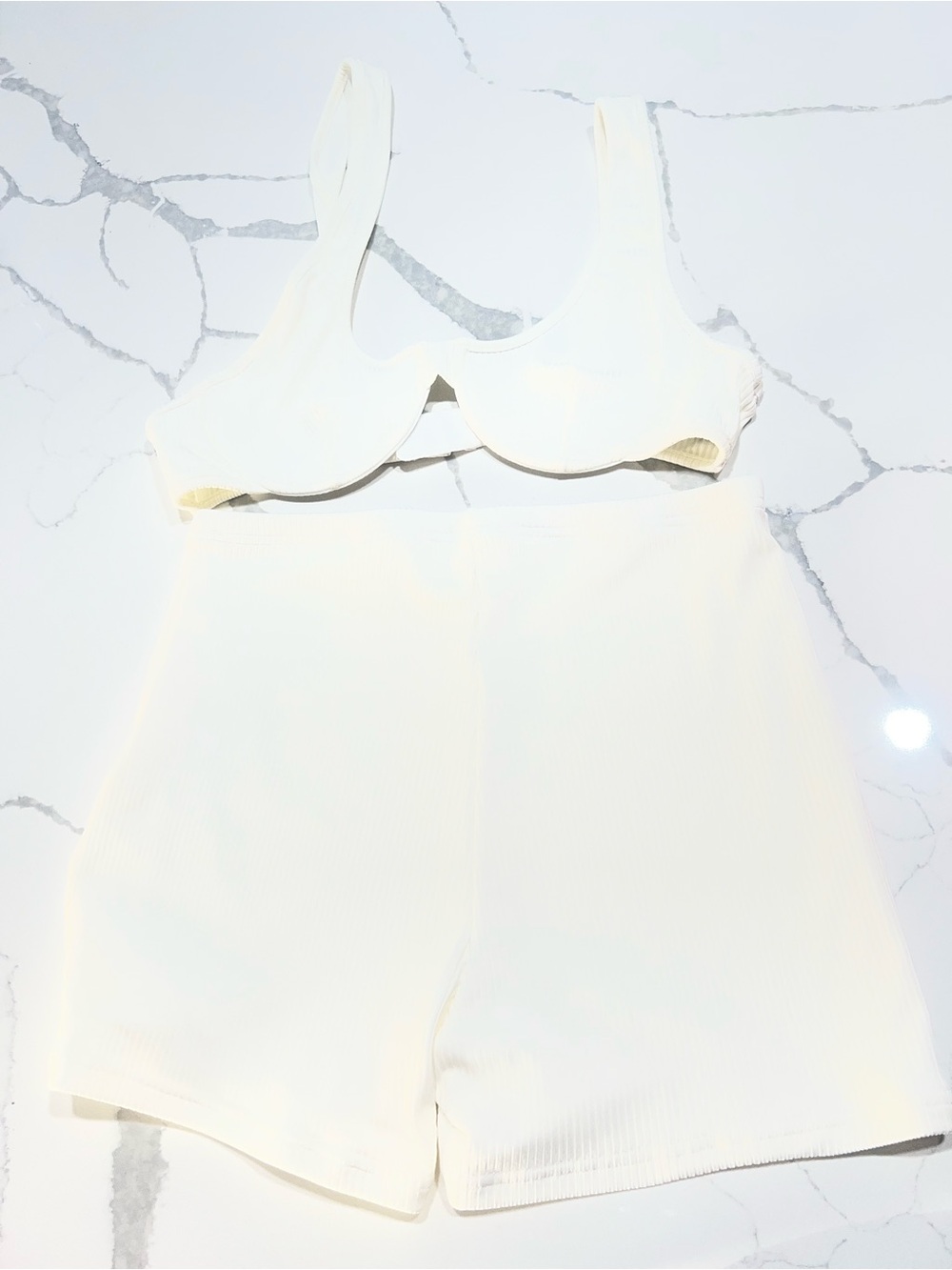 Women's Cream Ribbed Underwire Bralette & High-Waist Shorts Set
